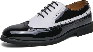 Men's Leather Two Tone Perforated Brogue Dress Shoes,Fashion Round Toe Lace-up Business Oxfords,Comfort Non-Slip Spectator Formal Shoes