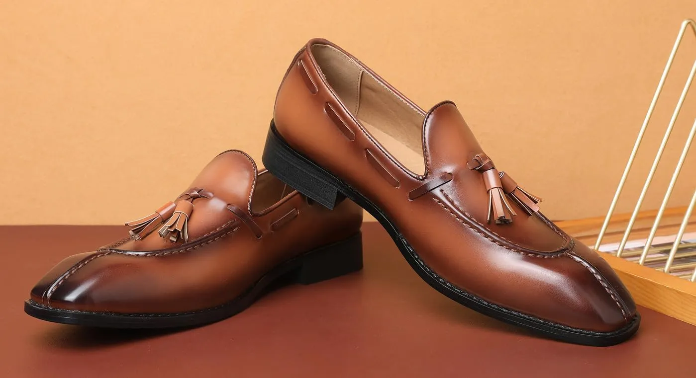 Mens Loafers Casual Dress Slip On Shoes for Men Wedding Tassel Loafers Prom Shoes for Men