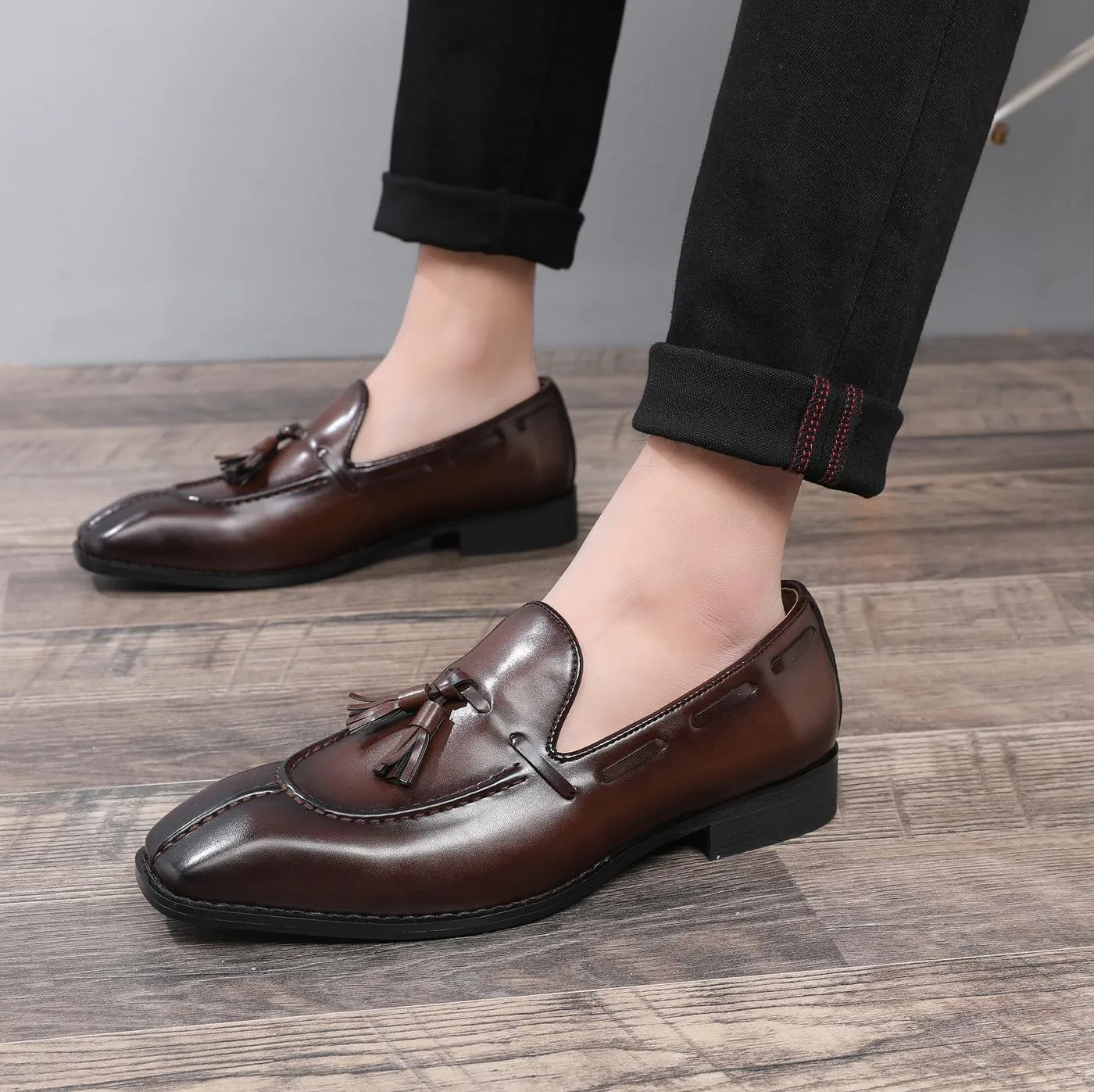 Mens Loafers Casual Dress Slip On Shoes for Men Wedding Tassel Loafers Prom Shoes for Men