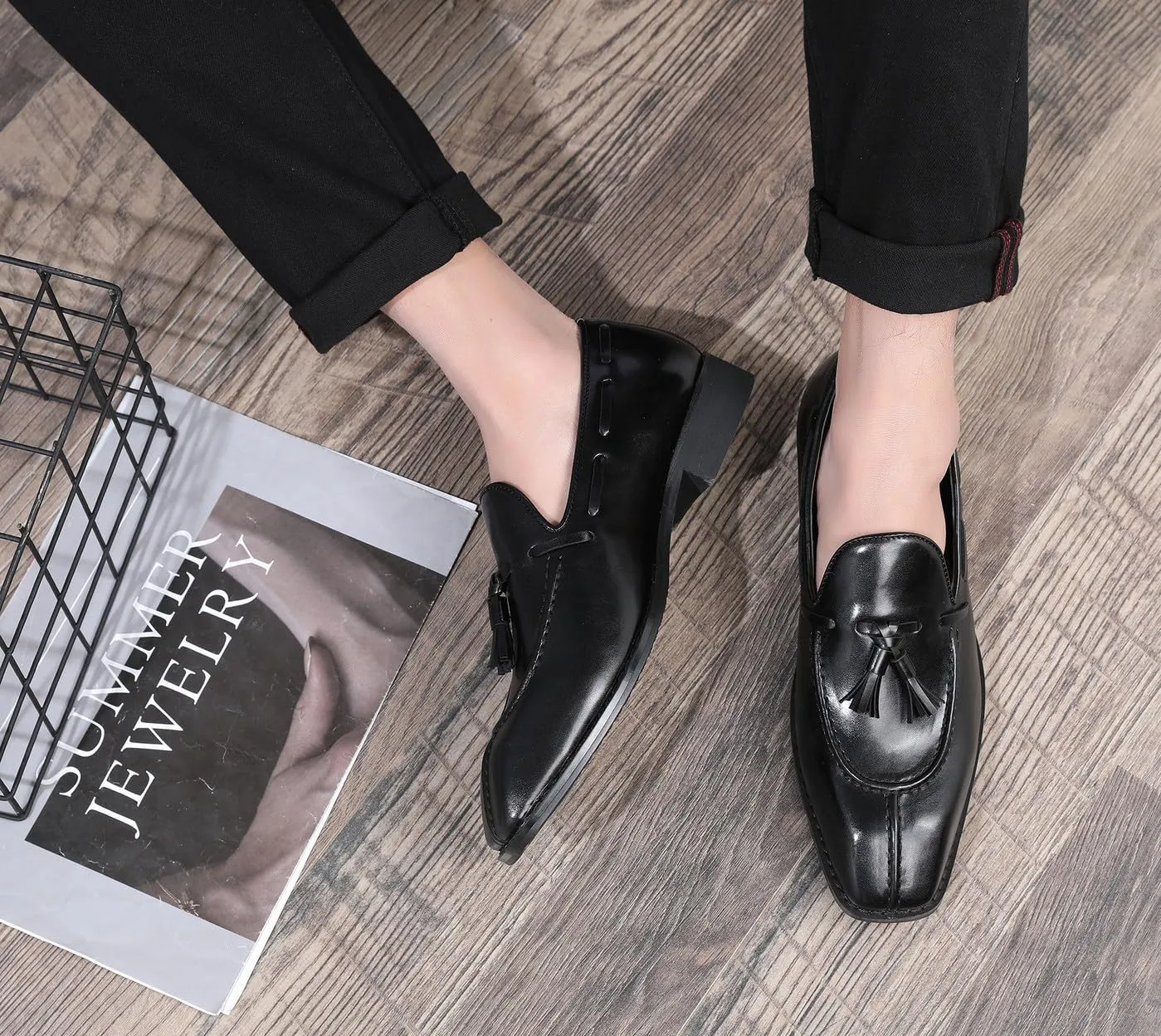 Mens Loafers Casual Dress Slip On Shoes for Men Wedding Tassel Loafers Prom Shoes for Men