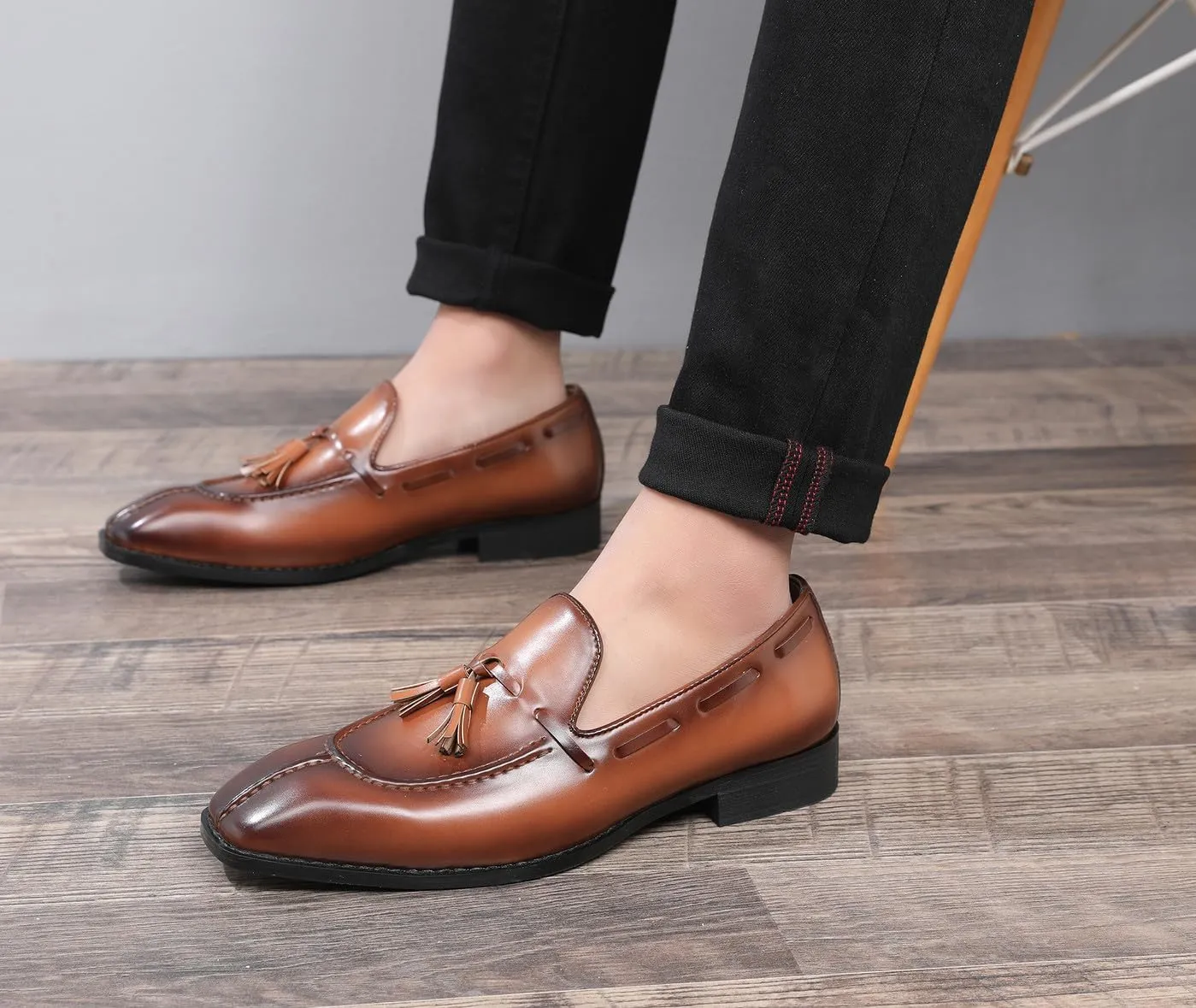Mens Loafers Casual Dress Slip On Shoes for Men Wedding Tassel Loafers Prom Shoes for Men
