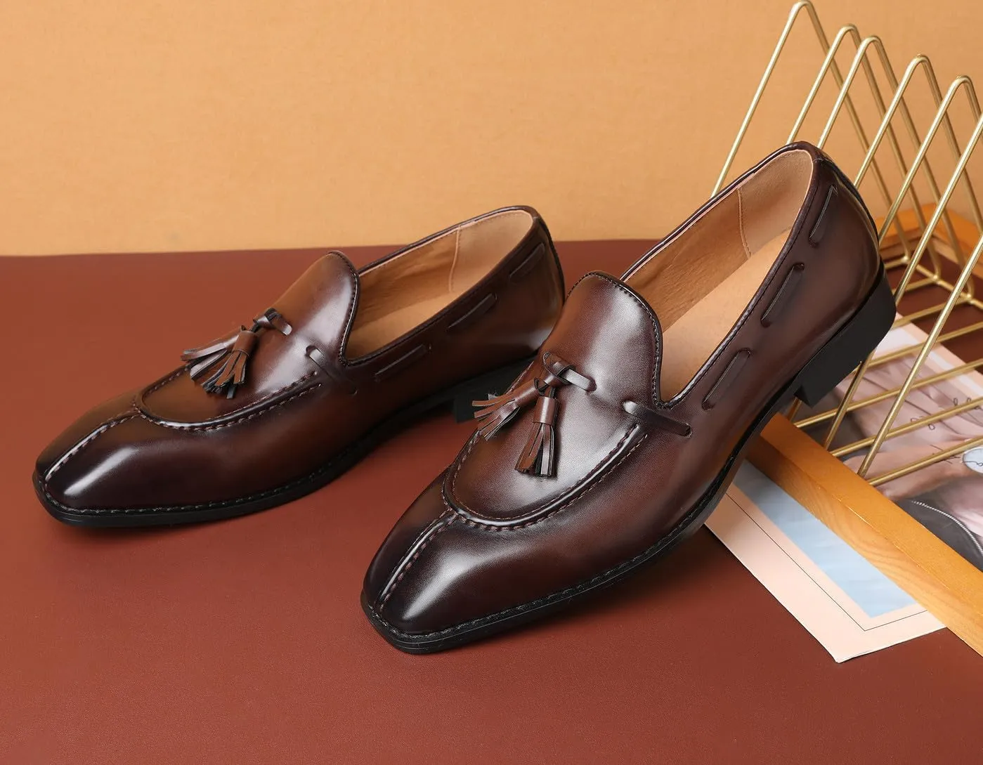 Mens Loafers Casual Dress Slip On Shoes for Men Wedding Tassel Loafers Prom Shoes for Men