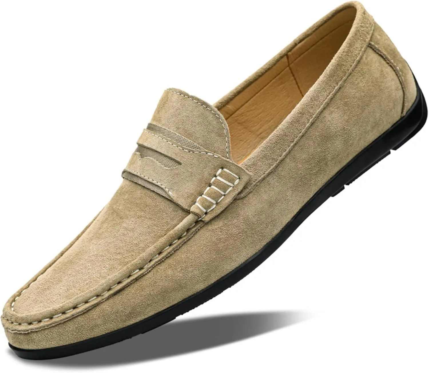 Men's Loafers Genuine Leather Penny Loafer Suede Vamp Stitching Details Round Toe Lightweight Comfortable Flexible Classic Slip-ons