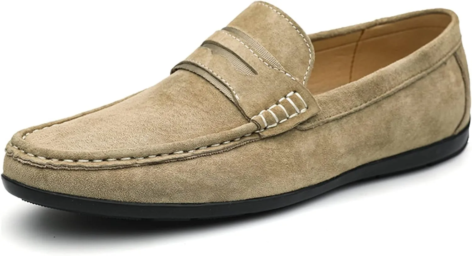 Men's Loafers Genuine Leather Penny Loafer Suede Vamp Stitching Details Round Toe Lightweight Comfortable Flexible Classic Slip-ons