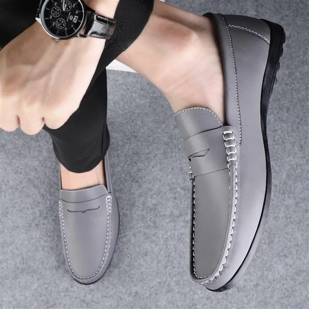 Men's Loafers Penny Loafers Round Toe Simple Leather Anti-Slip Flat Heel Lightweight Prom Classic Slip-ons