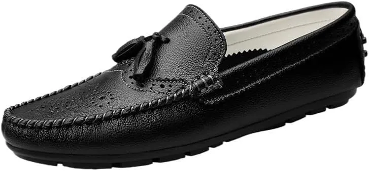 Mens Loafers Round Toe Brogue Embossed Wing tip with Tassel Driving Loafers Anti-Slip Lightweight Flexible Outdoor Classic Slip-ons