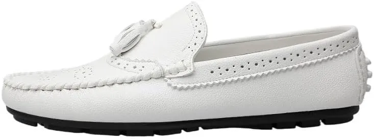 Mens Loafers Round Toe Brogue Embossed Wing tip with Tassel Driving Loafers Anti-Slip Lightweight Flexible Outdoor Classic Slip-ons