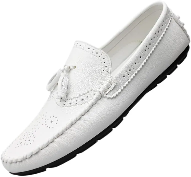 Mens Loafers Round Toe Brogue Embossed Wing tip with Tassel Driving Loafers Anti-Slip Lightweight Flexible Outdoor Classic Slip-ons