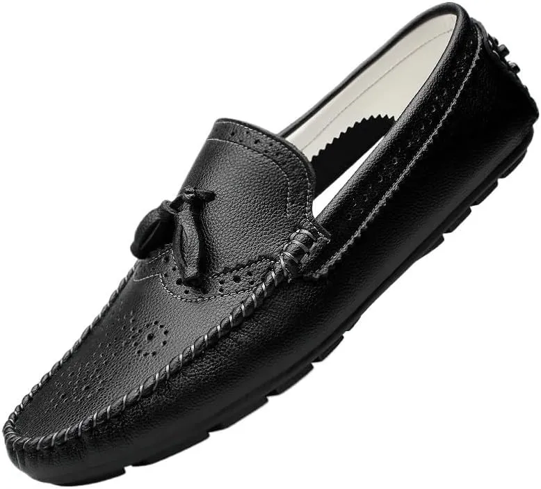 Mens Loafers Round Toe Brogue Embossed Wing tip with Tassel Driving Loafers Anti-Slip Lightweight Flexible Outdoor Classic Slip-ons