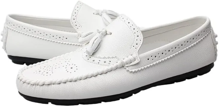 Mens Loafers Round Toe Brogue Embossed Wing tip with Tassel Driving Loafers Anti-Slip Lightweight Flexible Outdoor Classic Slip-ons