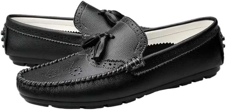 Mens Loafers Round Toe Brogue Embossed Wing tip with Tassel Driving Loafers Anti-Slip Lightweight Flexible Outdoor Classic Slip-ons
