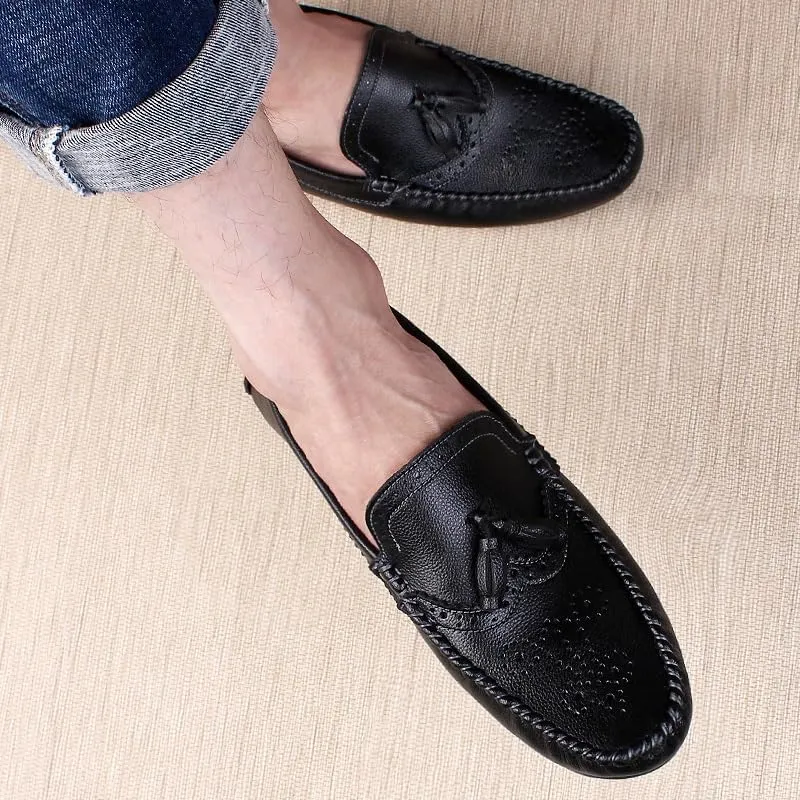 Mens Loafers Round Toe Brogue Embossed Wing tip with Tassel Driving Loafers Anti-Slip Lightweight Flexible Outdoor Classic Slip-ons