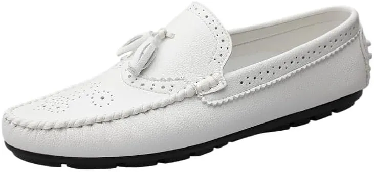 Mens Loafers Round Toe Brogue Embossed Wing tip with Tassel Driving Loafers Anti-Slip Lightweight Flexible Outdoor Classic Slip-ons