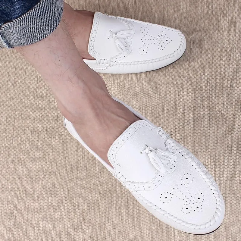 Mens Loafers Round Toe Brogue Embossed Wing tip with Tassel Driving Loafers Anti-Slip Lightweight Flexible Outdoor Classic Slip-ons
