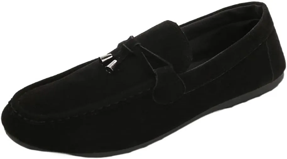 Men's Loafers Round Toe Smoking Loafers Tassel Simple Slip Resistant Flat Heel Anti-Slip Casual Classic Slip-ons