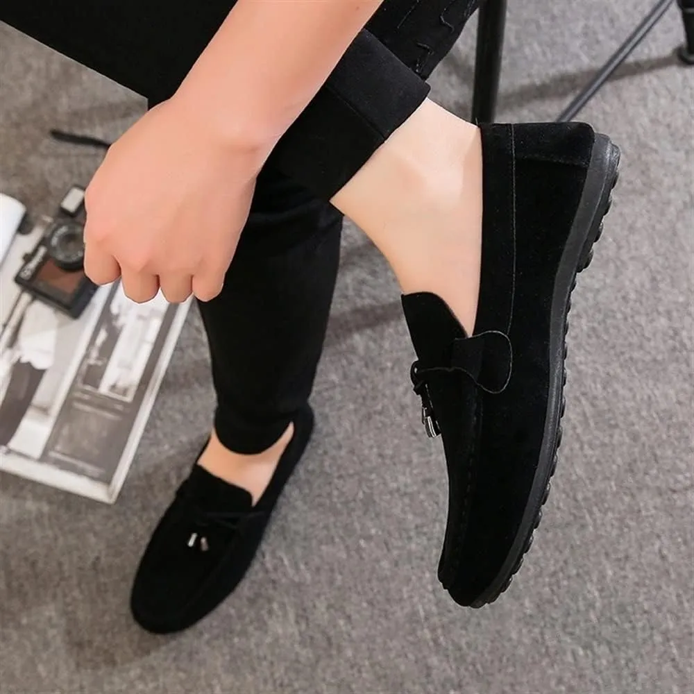 Men's Loafers Round Toe Smoking Loafers Tassel Simple Slip Resistant Flat Heel Anti-Slip Casual Classic Slip-ons
