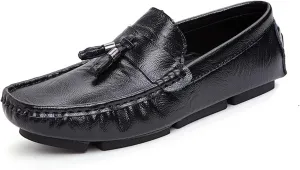 Mens Loafers Square Toe PU Leather with Tassel Driving Style Loafer Slip Resistant Lightweight Flexible Classic Slip-ons
