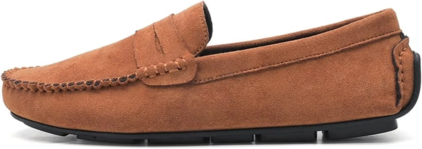 Men's Loafers Suede Vamp Penny Loafer Stitching Details Round Toe Flexible Flat Heel Slip Resistant Prom Classic Slip-ons