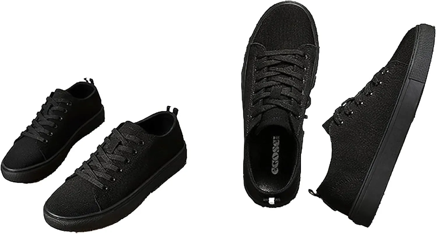 Men's Low-Top Canvas Shoes Solid Black Lace-Up Fashion Trainers