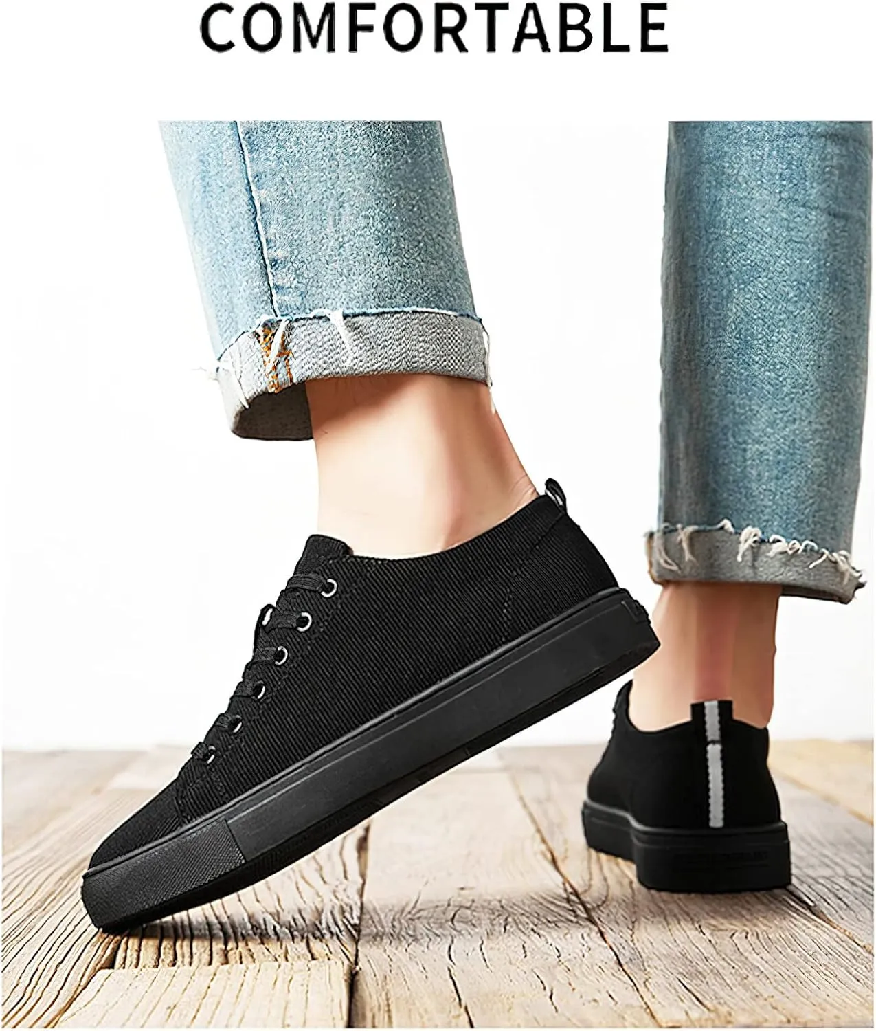 Men's Low-Top Canvas Shoes Solid Black Lace-Up Fashion Trainers