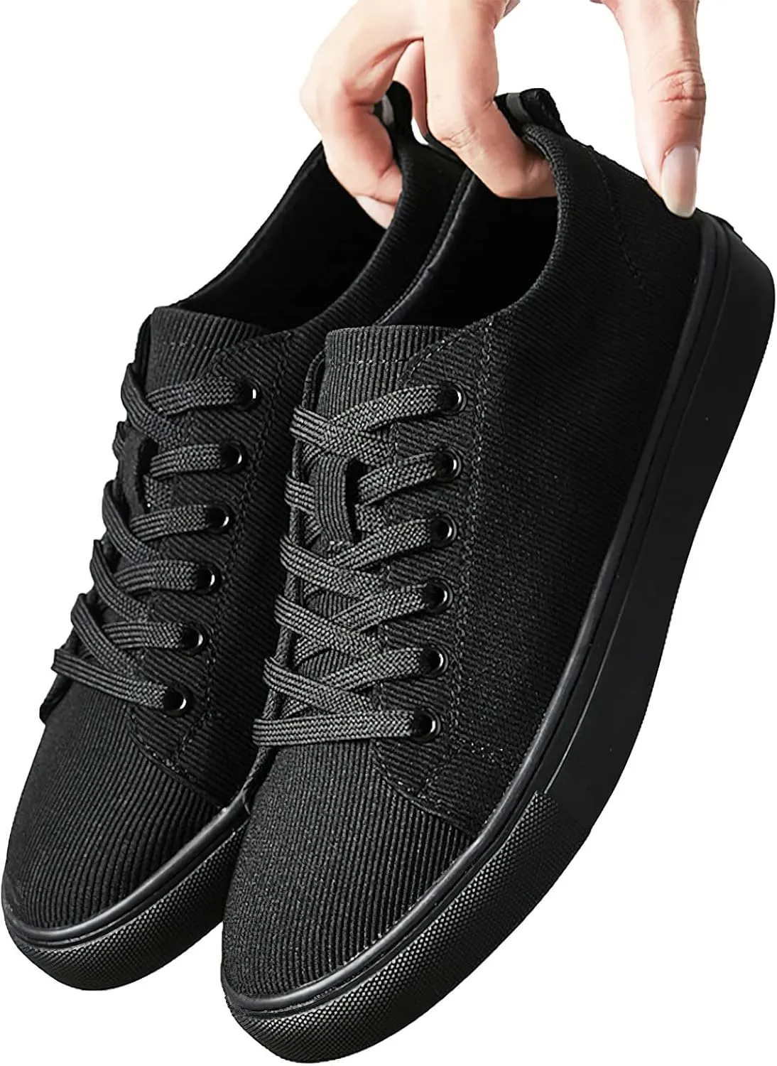 Men's Low-Top Canvas Shoes Solid Black Lace-Up Fashion Trainers