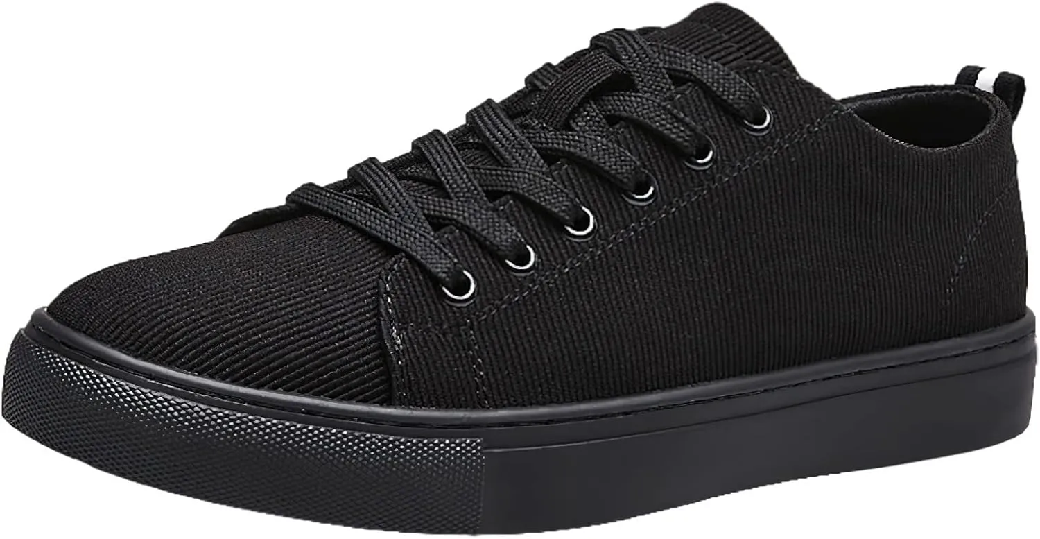 Men's Low-Top Canvas Shoes Solid Black Lace-Up Fashion Trainers