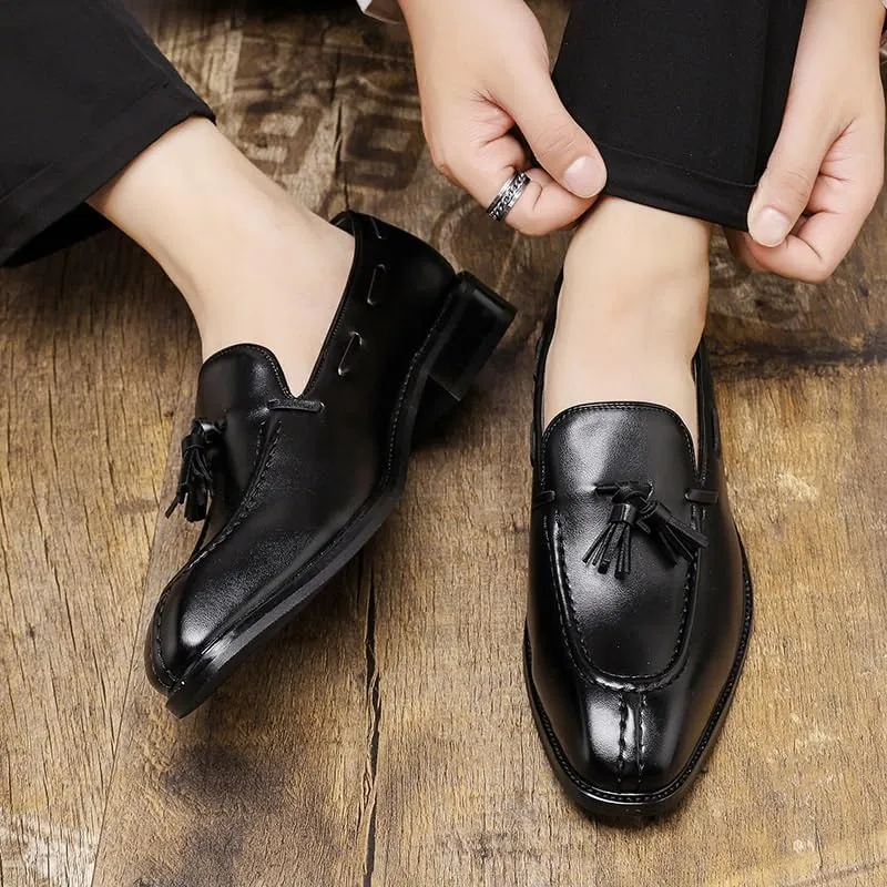 Men's Patent Leather Slip-On Tassel Dress Platform Loafers Casual Non-Slip New Formal Shoes Business Party Wedding Prom Moccasins Boat Shoes
