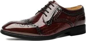 Men's Patent Leather Wingtip Oxfords Lace Up Dress Square Toe Shoes Retro Round Toe Tuxedo Shoes for Prom Wedding Business