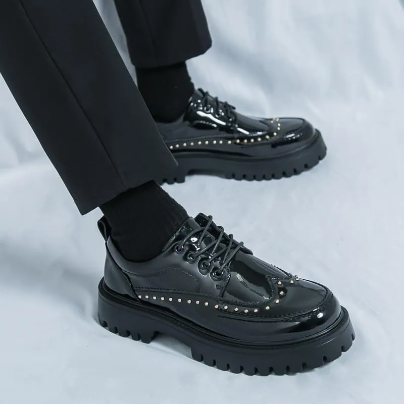 Men's Platform Brogue Oxford Shoes Fashion Classic Carved Lace Up Leather Low Heels Dress Shoes for Weddings, Parties, Work, Church, Pro