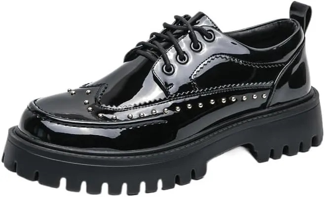 Men's Platform Brogue Oxford Shoes Fashion Classic Carved Lace Up Leather Low Heels Dress Shoes for Weddings, Parties, Work, Church, Pro
