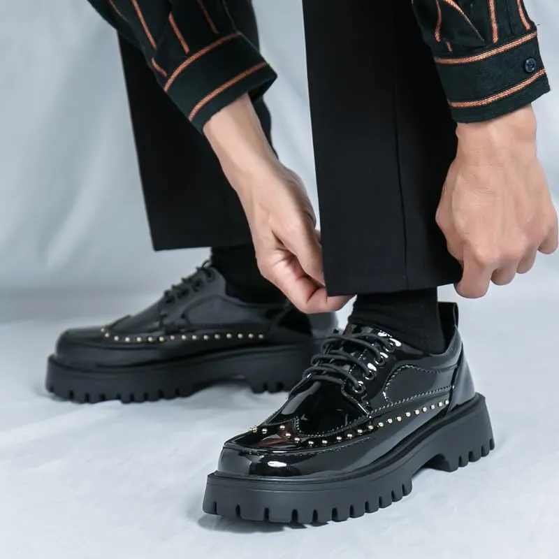 Men's Platform Brogue Oxford Shoes Fashion Classic Carved Lace Up Leather Low Heels Dress Shoes for Weddings, Parties, Work, Church, Pro