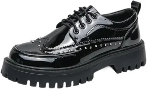 Men's Platform Brogue Oxford Shoes Fashion Classic Carved Lace Up Leather Low Heels Dress Shoes for Weddings, Parties, Work, Church, Pro