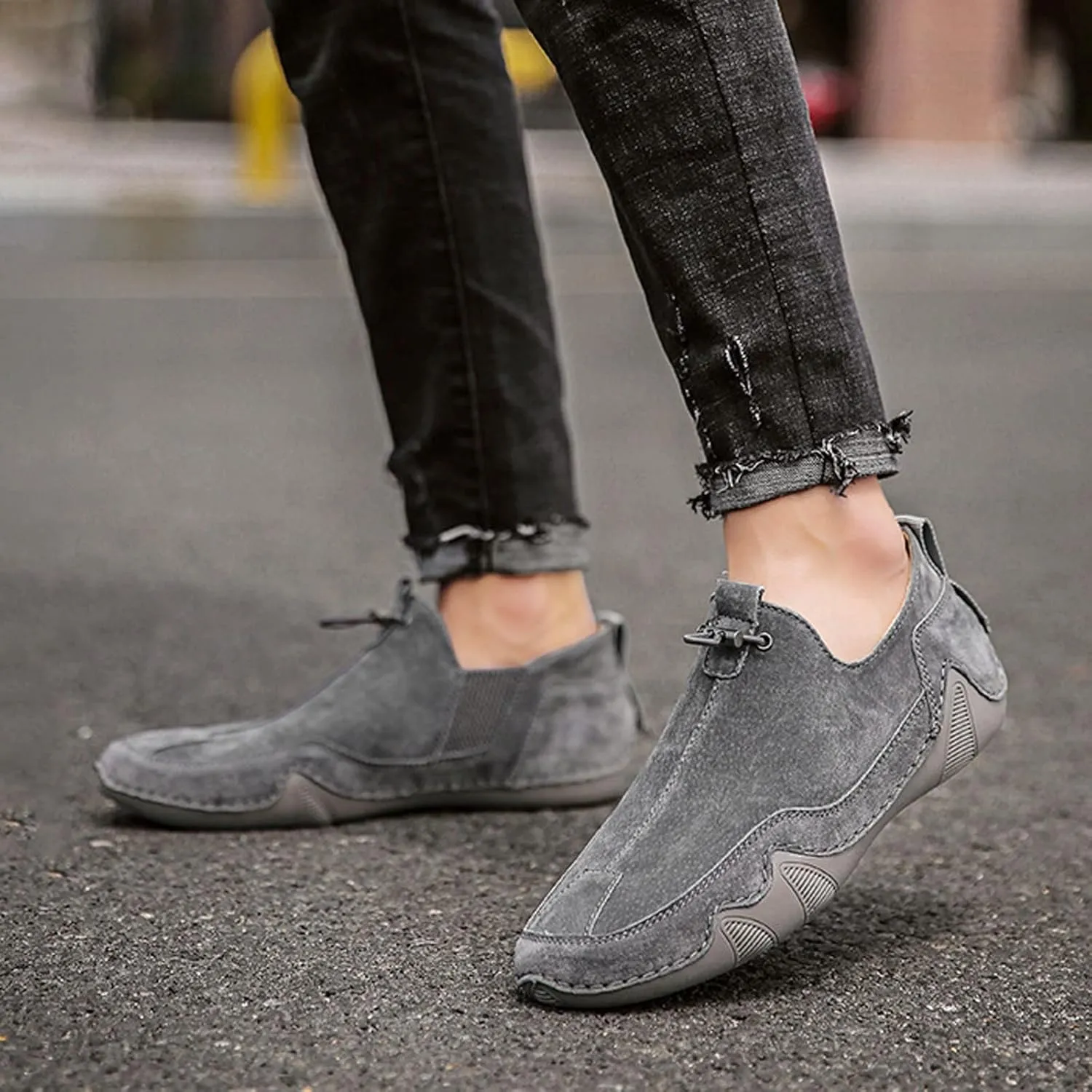 Men's Shoes Fashion Casual Elastic Belt Leather Shoes Sports Casual Men's Large Short Boots Sneaker