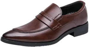 Men's Slip On Oxford Shoes Business Formal Pointed Toe Comfortable Loafers Genuine Leather Dress Shoes