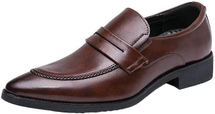 Men's Slip On Oxford Shoes Business Formal Pointed Toe Comfortable Loafers Genuine Leather Dress Shoes