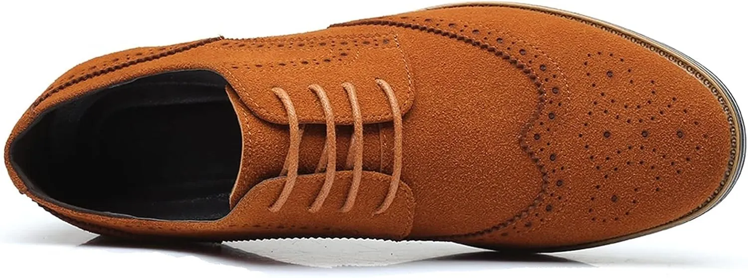 Men's Suede Lace Up Brogue Oxford Shoes,Flats Wing Tips Business Dress Shoe Classic Retro Comfortable Casual Shoe