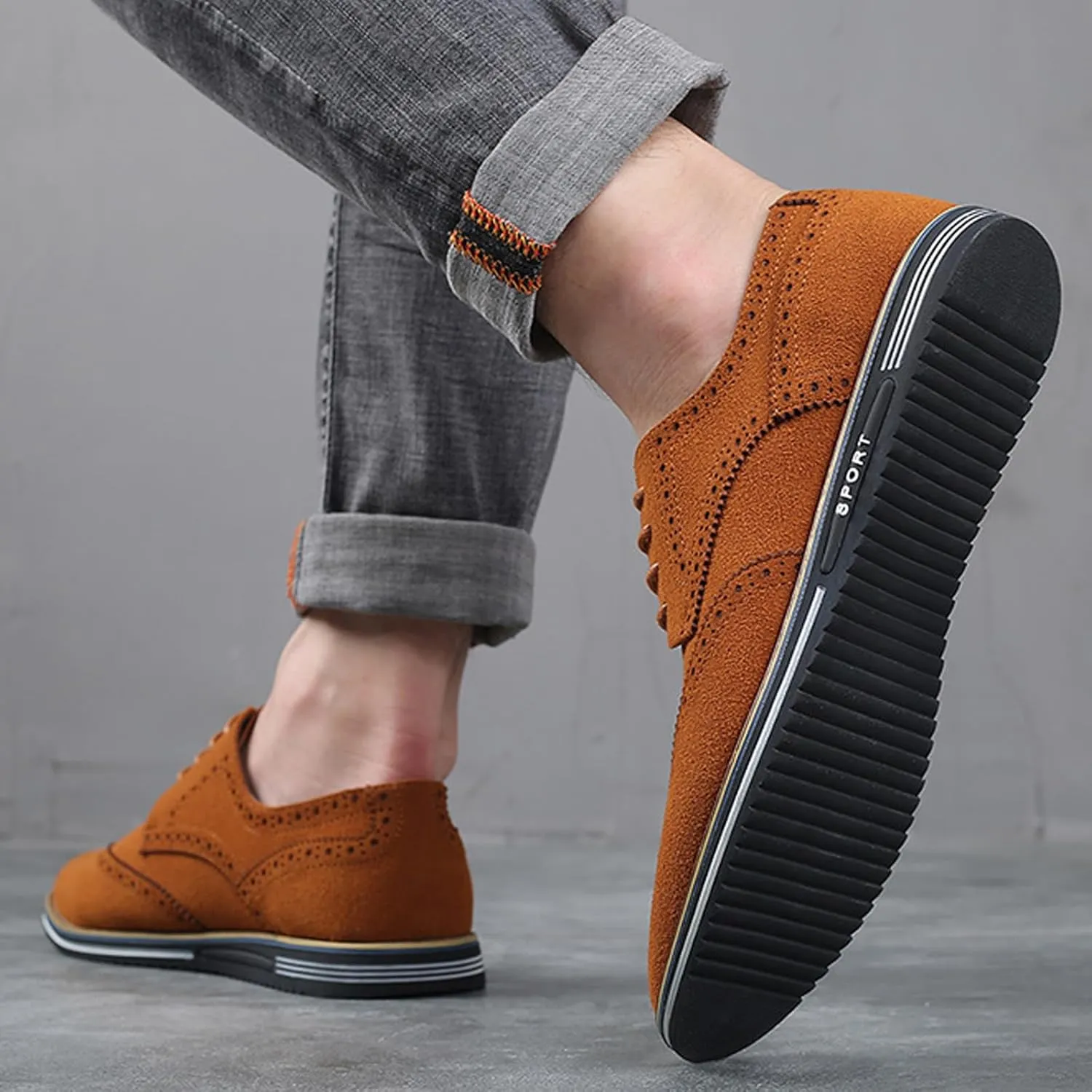 Men's Suede Lace Up Brogue Oxford Shoes,Flats Wing Tips Business Dress Shoe Classic Retro Comfortable Casual Shoe