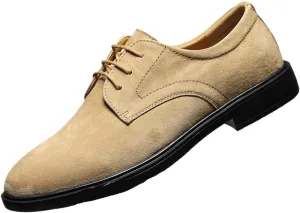 Men's Suede Low Heel Lace-Up Classic Oxford Shoes Retro Round Toe Comfortable Non-Slip Business Work Driving Formal Derby Shoes