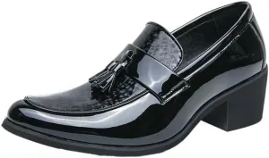 Men's Tassel Dress Shoes, Slip-On Vintage Leather Brogue Oxford Shoes, Pointed Toe Fashion High Heels for Men