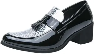 Men's Tassel Dress Shoes, Slip-On Vintage Leather Brogue Oxford Shoes, Pointed Toe Fashion High Heels for Men
