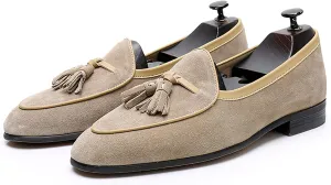 Men's Tassel Slip-on Loafers Casual Leather Shoes for Men Slip On Leather Driving Shoes Comfortable Shoes Business Dress Formal Shoes,Beige,9.5US/44EU