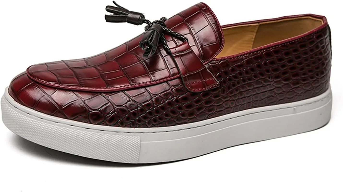 Men's Vintage Leather Tassel Slip-On Dress Loafers Fashion Breathable Non-Slip Smoking Formal Shoes Business Wedding Party Shoes