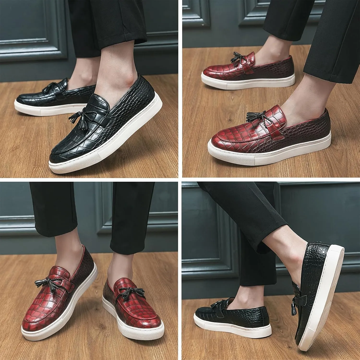 Men's Vintage Leather Tassel Slip-On Dress Loafers Fashion Breathable Non-Slip Smoking Formal Shoes Business Wedding Party Shoes