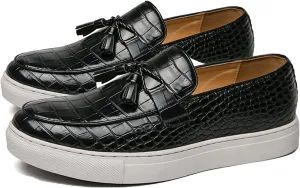 Men's Vintage Leather Tassel Slip-On Dress Loafers Fashion Breathable Non-Slip Smoking Formal Shoes Business Wedding Party Shoes
