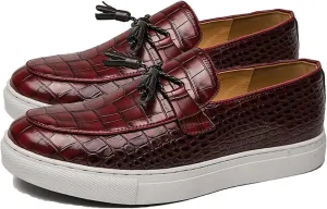Men's Vintage Leather Tassel Slip-On Dress Loafers Fashion Breathable Non-Slip Smoking Formal Shoes Business Wedding Party Shoes