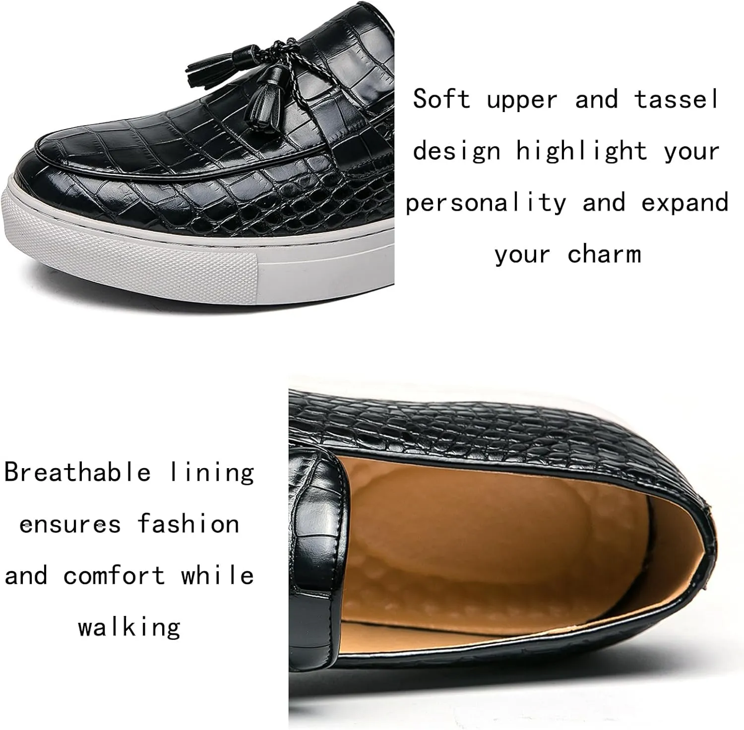 Men's Vintage Leather Tassel Slip-On Dress Loafers Fashion Breathable Non-Slip Smoking Formal Shoes Business Wedding Party Shoes