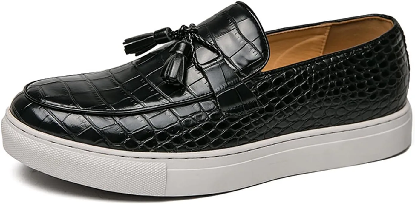 Men's Vintage Leather Tassel Slip-On Dress Loafers Fashion Breathable Non-Slip Smoking Formal Shoes Business Wedding Party Shoes