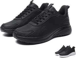 Men's Waterproof Leather Shock Absorbing Running Shoes Classic Round Toe Lace Up Outdoor Casual Walking Shoes Lightweight Non-Slip Comfortable Hiking Sneakers