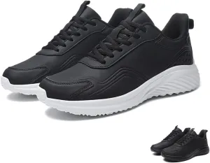 Men's Waterproof Leather Shock Absorbing Running Shoes Classic Round Toe Lace Up Outdoor Casual Walking Shoes Lightweight Non-Slip Comfortable Hiking Sneakers