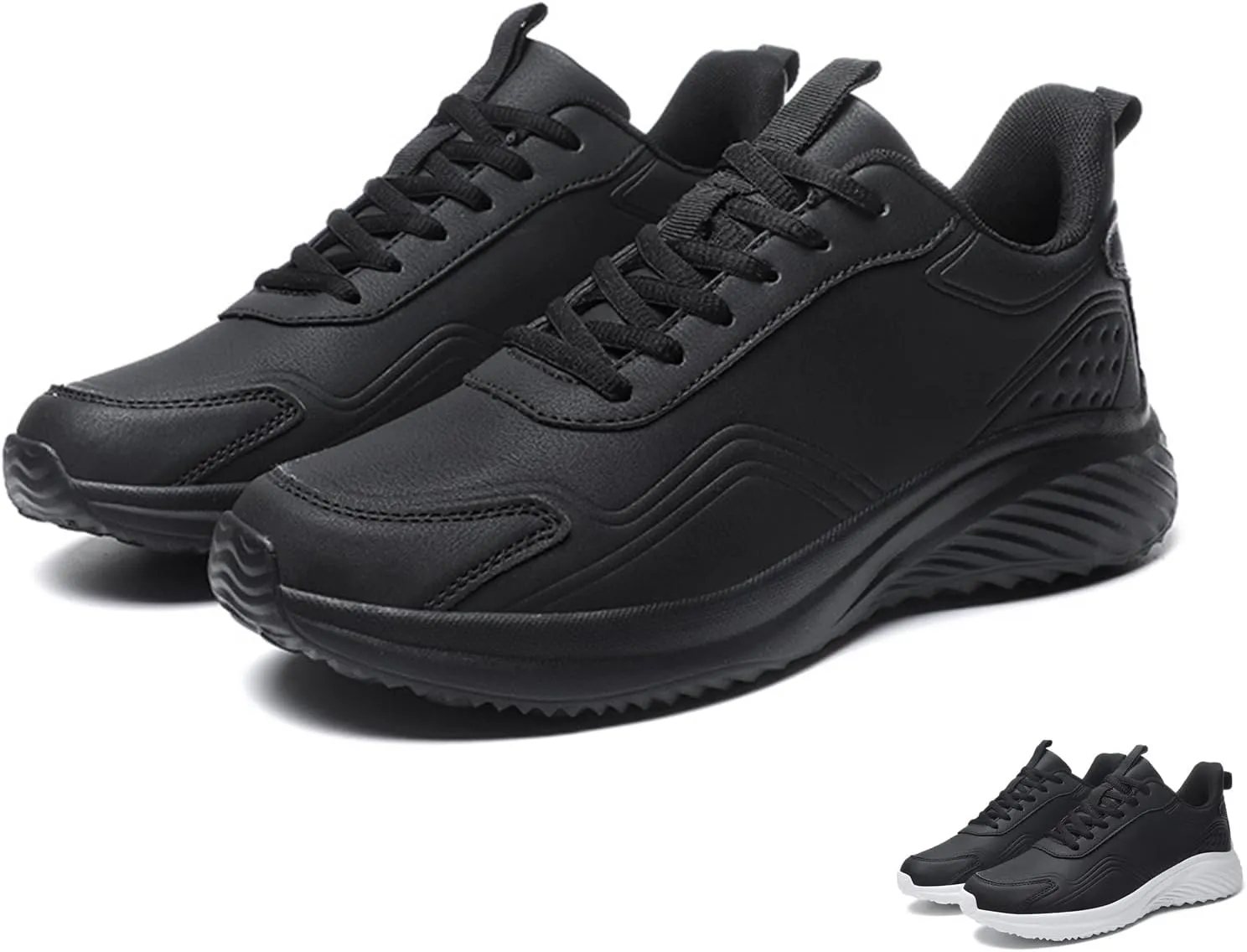 Men's Waterproof Leather Shock Absorbing Running Shoes Classic Round Toe Lace Up Outdoor Casual Walking Shoes Lightweight Non-Slip Comfortable Hiking Sneakers